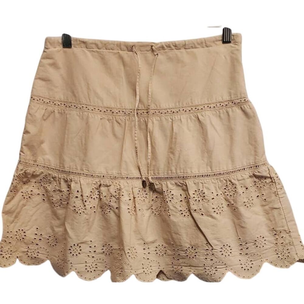 American Eagle Outfitters Cute Tan Tiered Eyelet Midi Skirt Size 2